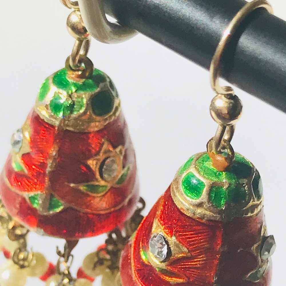 Red & Green Rhinestone Earrings - Picture 8 of 8